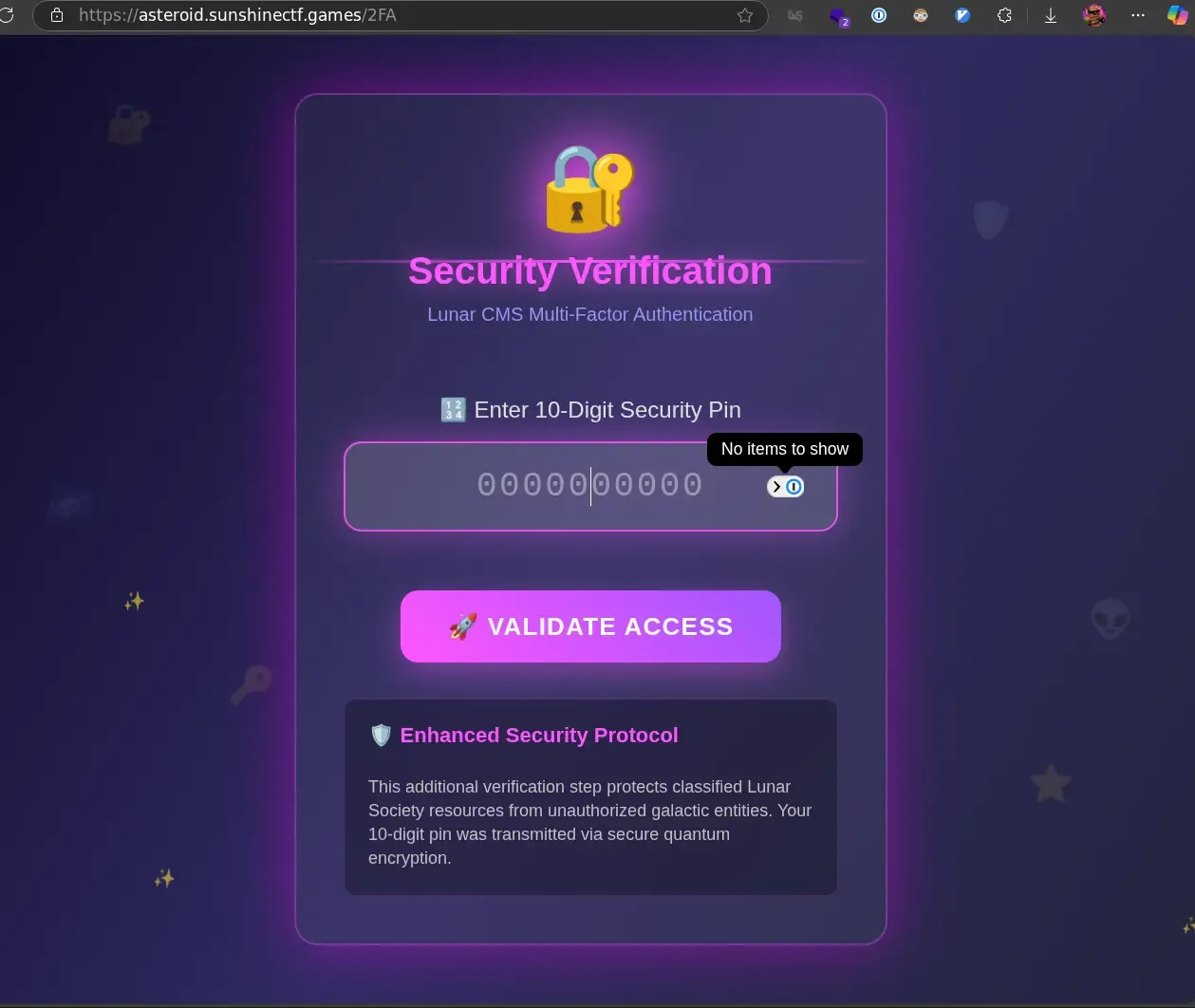 Security Verification 2FA page asking for 10 digits