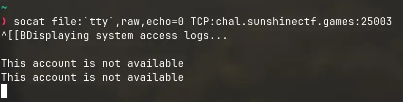 Terminal showing "This account is not available"