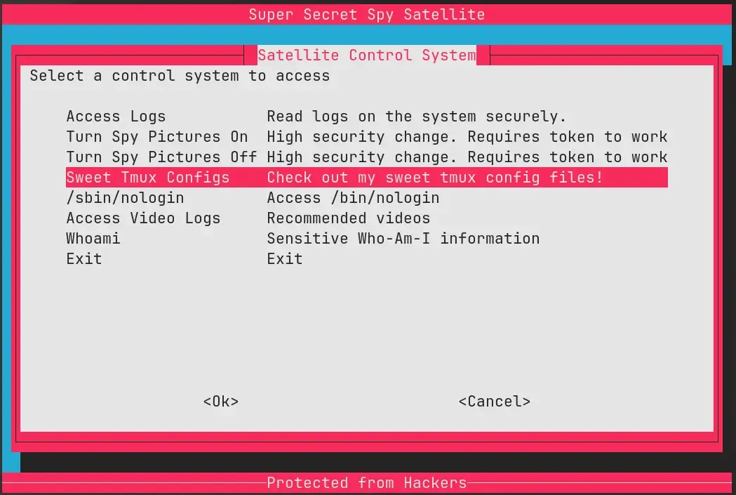 TUI with Sweet Tmux Config option selected