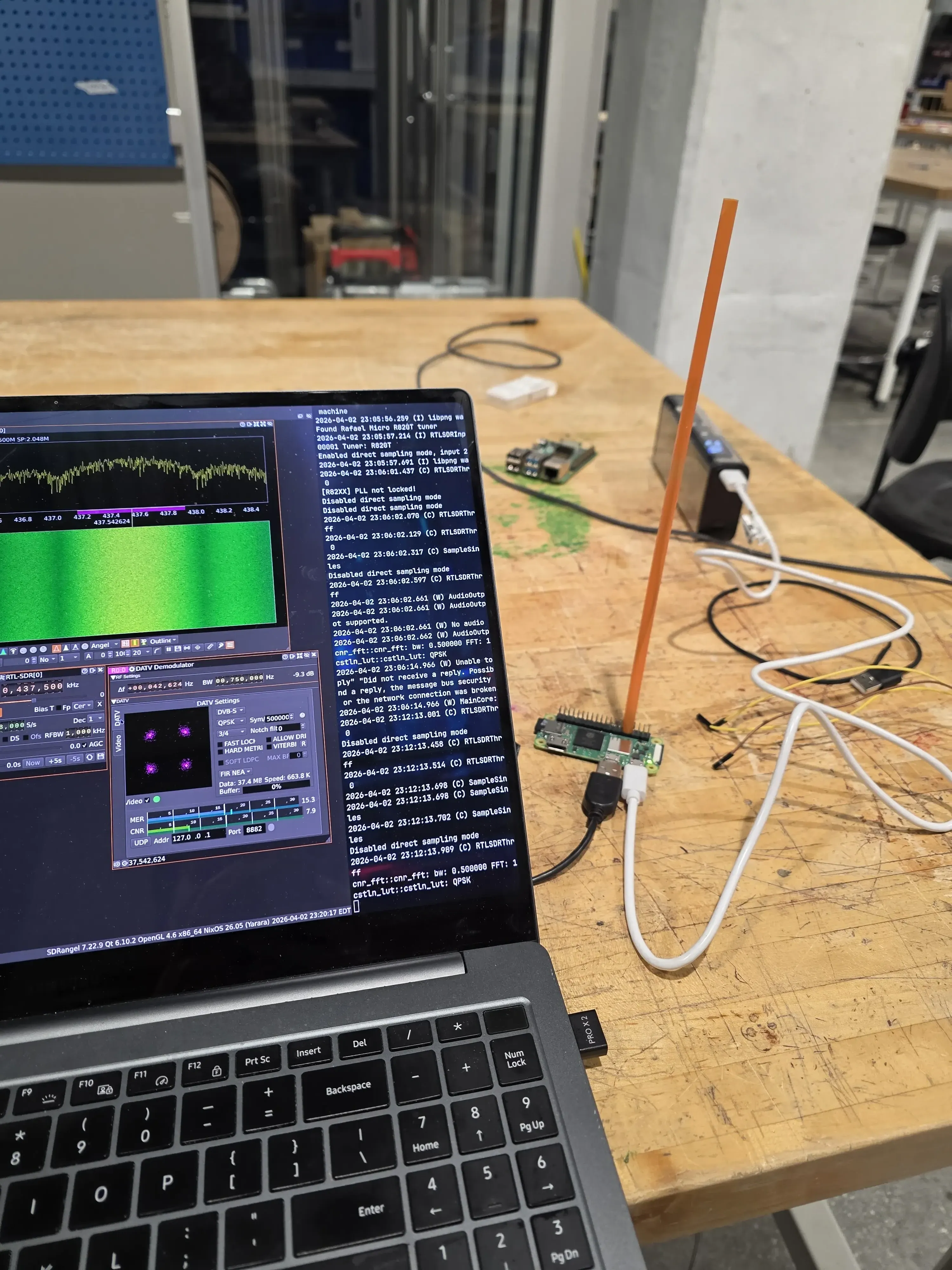 full system setup, laptop showing qpsk constellation